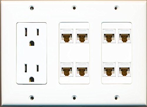 RiteAV 15A 125V Power Outlets + 8 x Cat6 Ethernet Triple 3 Gang Wall Plate