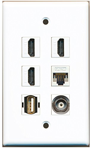 RiteAV - 3 HDMI 1 Port USB A-A 1 Port BNC 1 Port Cat5e Ethernet White Wall Plate