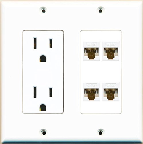 RiteAV Power Outlet 4 Cat6 Wall Plate White