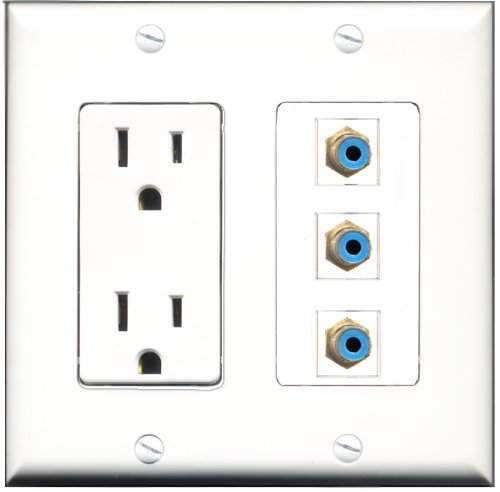 RiteAV - 15 Amp Power Outlet 3 Port RCA Blue Decorative Wall Plate