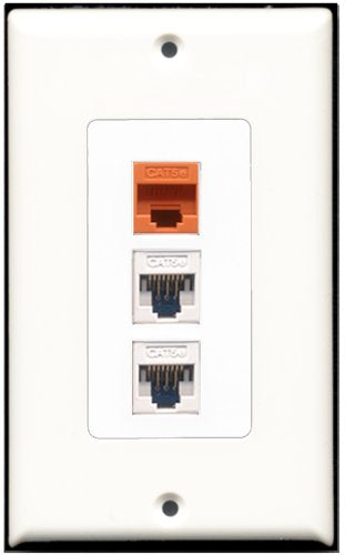 RiteAV - 2 Port Cat5e Ethernet White 1 Cat5e Ethernet Orange Wall Plate Decorative