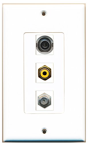 RiteAV - 1 Port RCA Yellow and 1 Port Coax Cable TV- F-Type and 1 Port 3.5mm Decorative Wall Plate Decorative