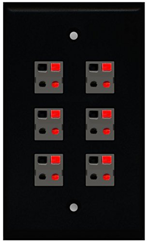 RiteAV 6 Port Speaker Jack Single Gang Wall Plate for Home Theater - Black