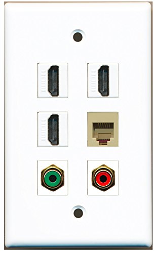 RiteAV - 3 HDMI 1 Port RCA Red 1 Port RCA Green 1 Port Phone RJ11 RJ12 Beige Wall Plate