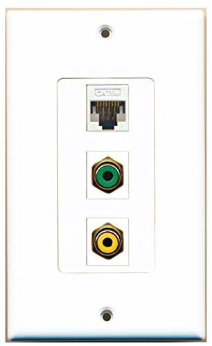 RiteAV - 1 Port RCA Yellow and 1 Port RCA Green and 1 Port Cat5e Ethernet White Decorative Wall Plate Decorative