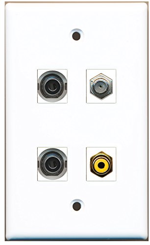 RiteAV - 1 Port RCA Yellow 1 Port Coax Cable TV- F-Type 2 Port 3.5mm Wall Plate