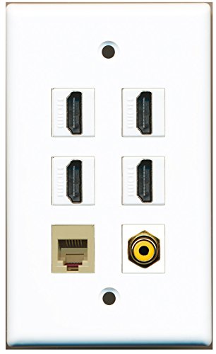 RiteAV - 4 HDMI 1 Port RCA Yellow 1 Port Phone RJ11 RJ12 Beige Wall Plate