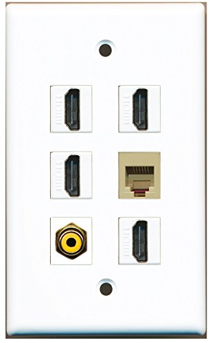RiteAV - 4 HDMI 1 Port RCA Yellow 1 Port Phone RJ11 RJ12 Beige Wall Plate