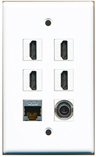 RiteAV - 4 HDMI 1 Port Shielded Cat6 Ethernet 1 Port 3.5mm Wall Plate