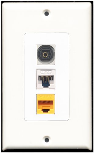 RiteAV - 1 Port Toslink 1 Cat5e Ethernet White 1 Cat5e Ethernet Yellow Wall Plate Decorative