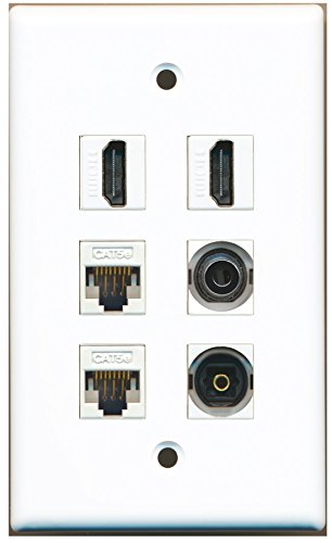 RiteAV - 2 HDMI 1 Port Toslink 1 Port 3.5mm 2 Port Cat5e Ethernet White Wall Plate