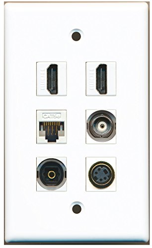 RiteAV - 2 HDMI 1 Port S-Video 1 Port Toslink 1 Port BNC 1 Port Cat5e Ethernet White Wall Plate