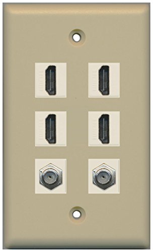 RiteAV - 4 Port HDMI 2 Port Coax Cable TV- F-Type Wall Plate - Ivory