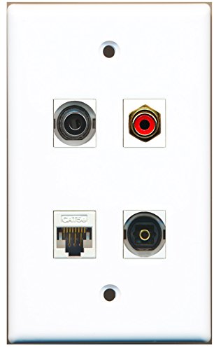 RiteAV - 1 Port RCA Red 1 Port Toslink 1 Port 3.5mm 1 Port Cat5e Ethernet White Wall Plate
