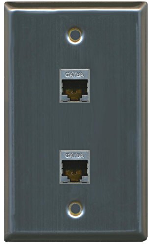RiteAV CAT 6A Shielded 2 Port Wall Plate Single Gang - Stainless Steel