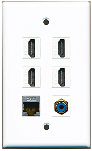 RiteAV - 4 HDMI 1 Port RCA Blue 1 Port Shielded Cat6 Ethernet Wall Plate