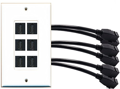 RiteAV (1 Gang Decorative) 6 HDMI Black Wall Plate w/ Pigtail Extension Cable