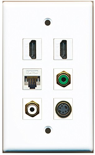 RiteAV - 2 HDMI 1 Port RCA White 1 Port RCA Green 1 Port S-Video 1 Port Cat5e Ethernet White Wall Plate