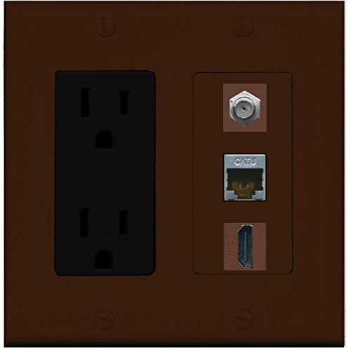 RiteAV - 15 Amp Power Outlet 1 Port HDMI Coax Shielded Cat6 Ethernet Ethernet Wall Plate - Brown
