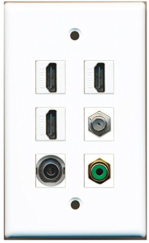 RiteAV - 3 HDMI 1 Port RCA Green 1 Port Coax Cable TV- F-Type 1 Port 3.5mm Wall Plate