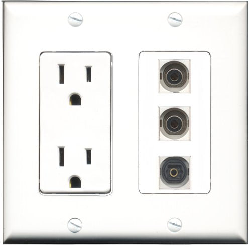 RiteAV - 15 Amp Power Outlet 1 Port Toslink 2 Port 3.5mm Decorative Wall Plate