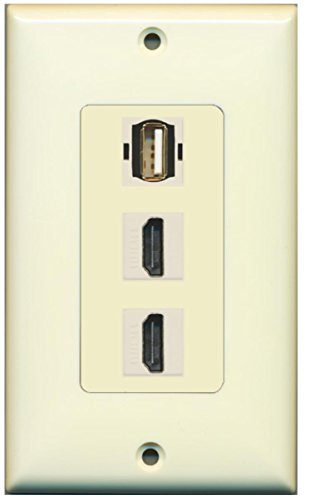 RiteAV - 2 Port HDMI and 1 Port USB A-A Decorative Wall Plate - Light Almond