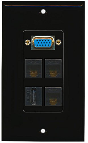 RiteAV (1 Gang Decorative) Svga HDMI A/V 3 Cat6 Ethernet Wall Plate Black