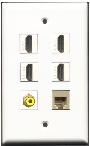 RiteAV - 4 Port HDMI 1 RCA Yellow 1 Phone RJ11 RJ12 Beige Wall Plate