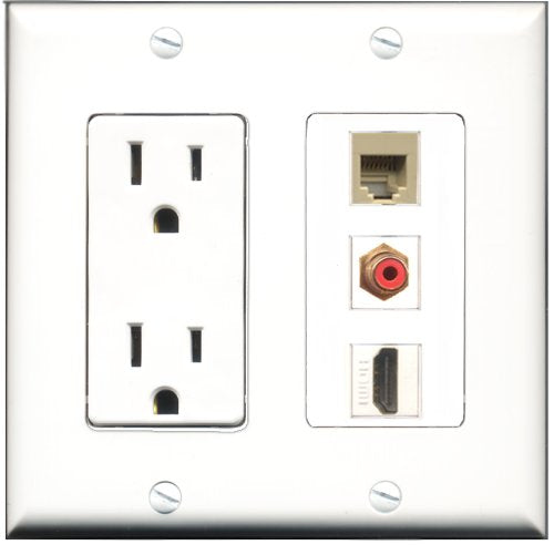 RiteAV - 15 Amp Power Outlet 1 Port HDMI 1 Port RCA Red 1 Port Phone Beige Decorative Wall Plate
