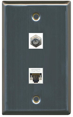 RiteAV (1 Gang Flat) Coax Cat5e White Wall Plate Stainless Steel