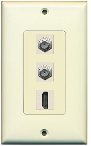 RiteAV - 1 Port HDMI 2 Port Coax Cable TV- F-Type Decorative Wall Plate - Light Almond