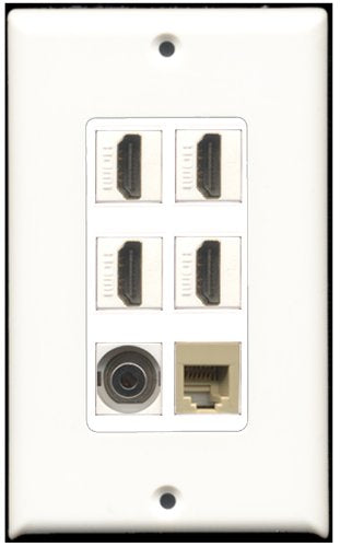 RiteAV - 4 Port HDMI 1 Phone RJ11 RJ12 Beige 1 3.5mm Wall Plate White