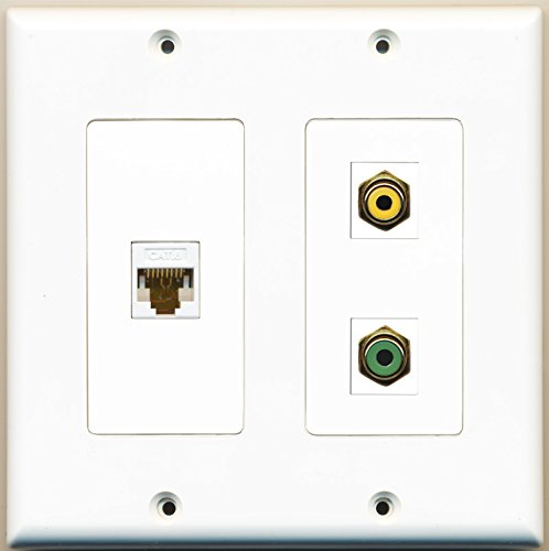 RiteAV - 1 Port RCA Yellow 1 Port RCA Green 1 Port Cat6 Ethernet White - 2 Gang Wall Plate