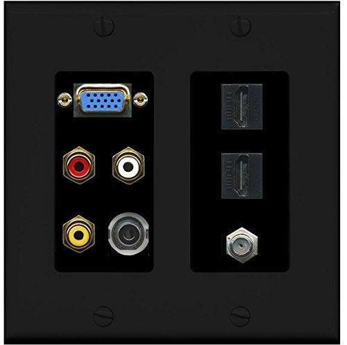 RiteAV (2 Gang Decorative) Svga Composite 3.5mm 2 HDMI Coax Wall Plate Black