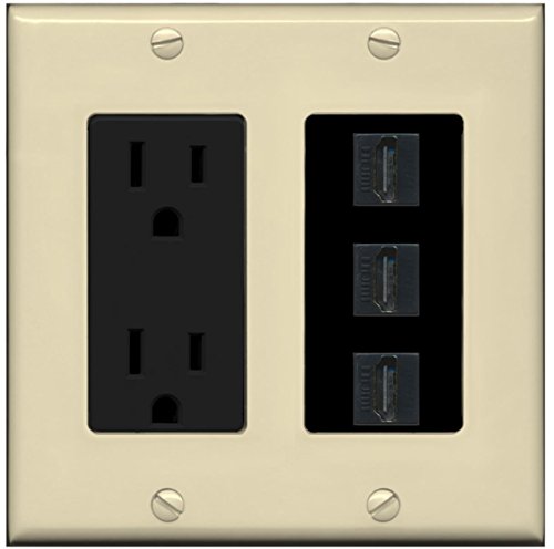 RiteAV - 15 Amp Power Outlet 3 Port HDMI Decorative Wall Plate - Ivory/Black