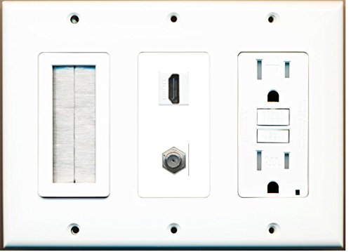 RiteAV - (3 Gang) 15A GFCI Outlet Mesh-Brush HDMI Coax Wall Plate White