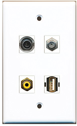 RiteAV - 1 Port RCA Yellow 1 Port Coax Cable TV- F-Type 1 Port USB A-A 1 Port 3.5mm Wall Plate