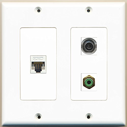 RiteAV - 1 Port RCA Green 1 Port 3.5mm 1 Port Cat5e Ethernet White - 2 Gang Wall Plate