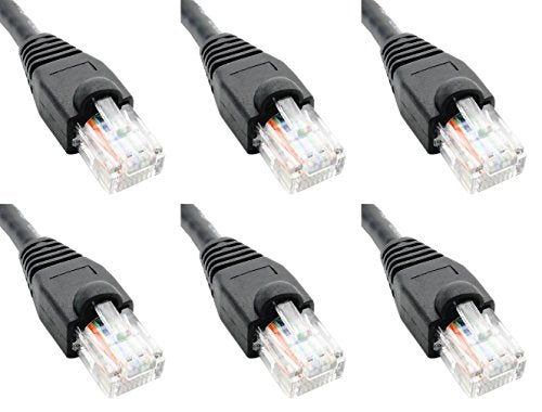 Ultra Spec Cables Pack of 6 - Black 2FT Cat6 Ethernet Network Cable LAN Internet Patch Cord RJ45 Gigabit