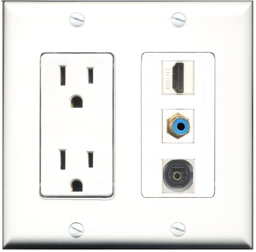 RiteAV - 15 Amp Power Outlet 1 Port HDMI 1 Port RCA Blue 1 Port Toslink Decorative Wall Plate
