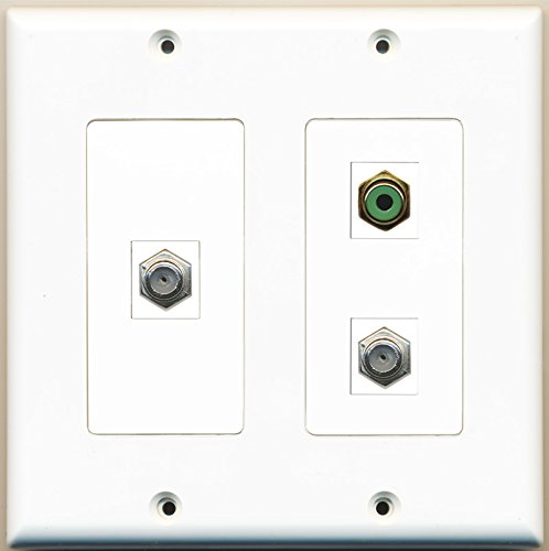 RiteAV - 1 Port RCA Green 2 Port Coax Cable TV- F-Type - 2 Gang Wall Plate