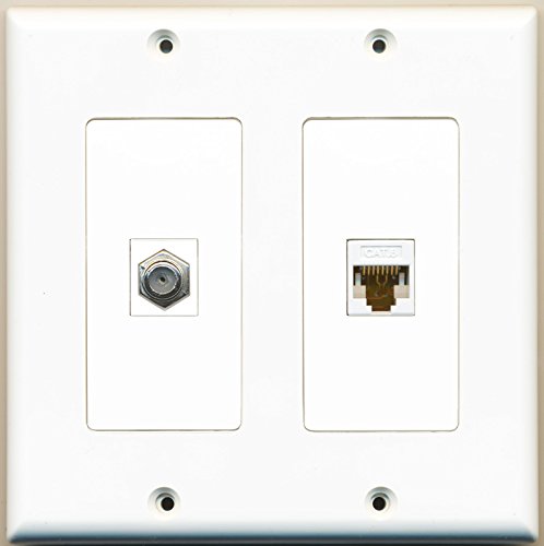 RiteAV - 1 Port Coax Cable TV- F-Type 1 Port Cat6 Ethernet White - Dual Gang Wall Plate