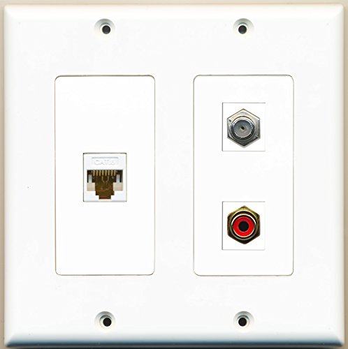 RiteAV - 1 Port RCA Red 1 Port Coax Cable TV- F-Type 1 Port Cat6 Ethernet White - 2 Gang Wall Plate