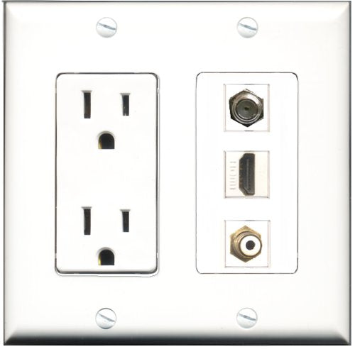 RiteAV - 15 Amp Power Outlet 1 Port HDMI 1 Port RCA White 1 Port Coax Decorative Wall Plate