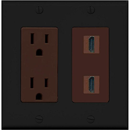 RiteAV - 15 Amp Power Outlet 2 Port HDMI Decorative Wall Plate - Black/Brown