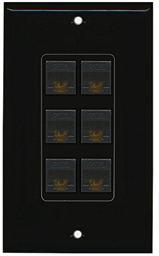RiteAV (1 Gang Decorative) 6 Cat6 Black Wall Plate Black