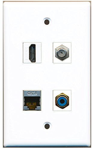 RiteAV - 1 Port HDMI 1 Port RCA Blue 1 Port Coax Cable TV- F-Type 1 Port Shielded Cat6 Ethernet Wall Plate