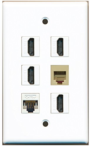 RiteAV - 4 HDMI 1 Port Phone RJ11 RJ12 Beige 1 Port Cat5e Ethernet White Wall Plate