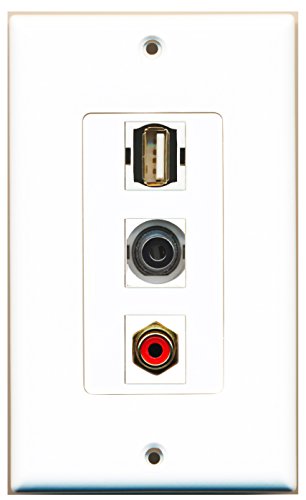 RiteAV - 1 Port RCA Red and 1 Port USB A-A and 1 Port 3.5mm Decorative Wall Plate Decorative
