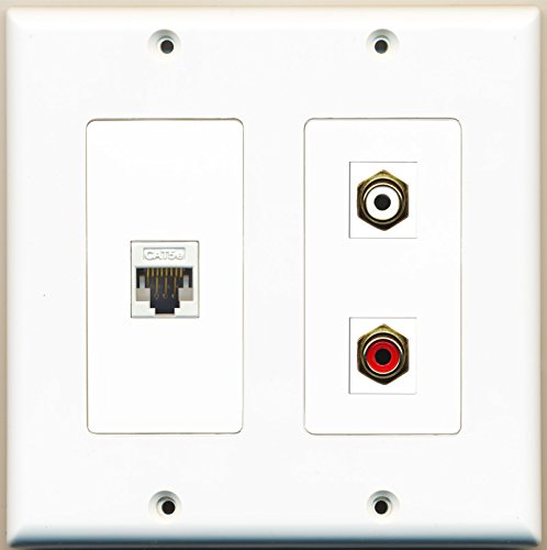 RiteAV - 1 Port RCA Red 1 Port RCA White 1 Port Cat5e Ethernet White - 2 Gang Wall Plate
